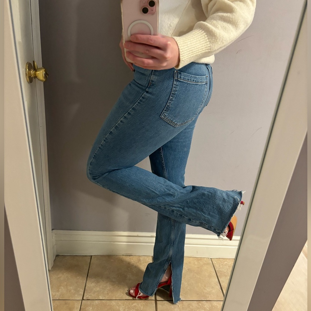 Zara High Rise Slim Fit Split Hem Jeans